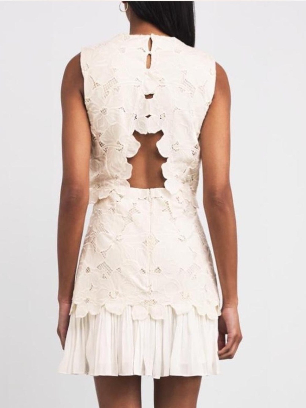 Sandro Guipure Lace Mini Dress with Pleated Hem - Picture 2 of 4